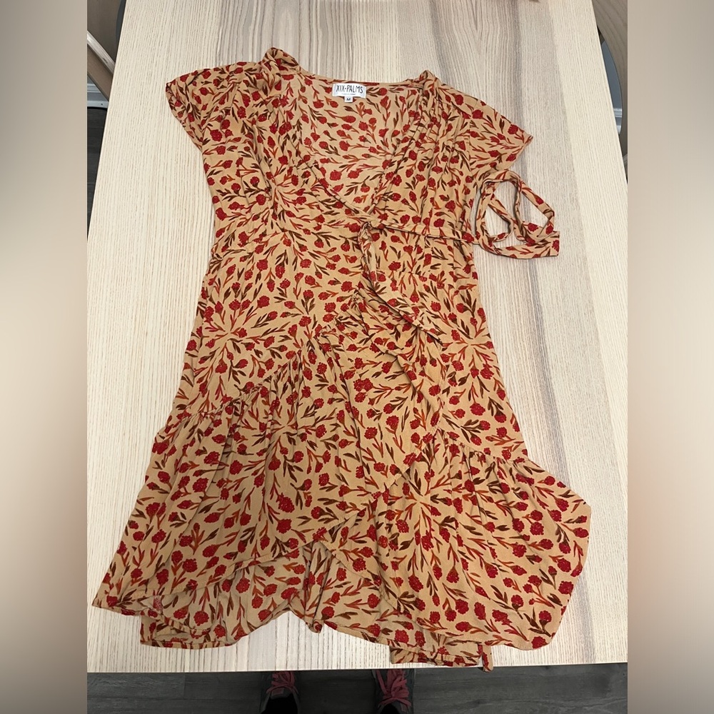Orange and Red Wrap-Around Dress - Size Medium